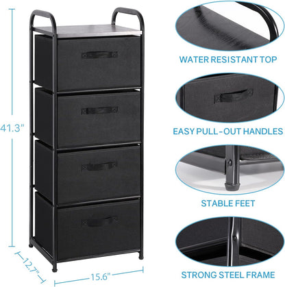 Dresser Storage with 3 Drawers, Fabric Dresser Tower, Vertical Storage Unit for Bedroom, Closet, Office, Black
