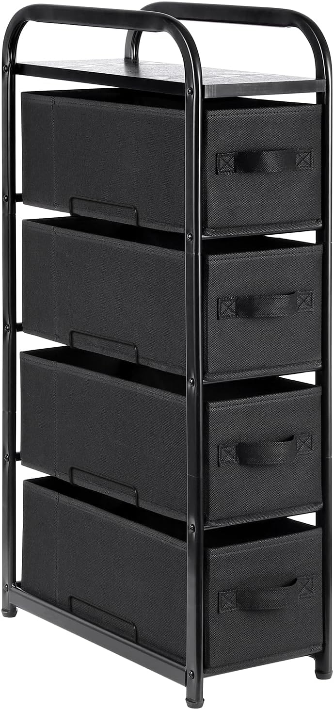 Dresser Storage with 3 Drawers, Fabric Dresser Tower, Vertical Storage Unit for Bedroom, Closet, Office, Black