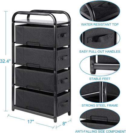 Dresser Storage with 3 Drawers, Fabric Dresser Tower, Vertical Storage Unit for Bedroom, Closet, Office, Black