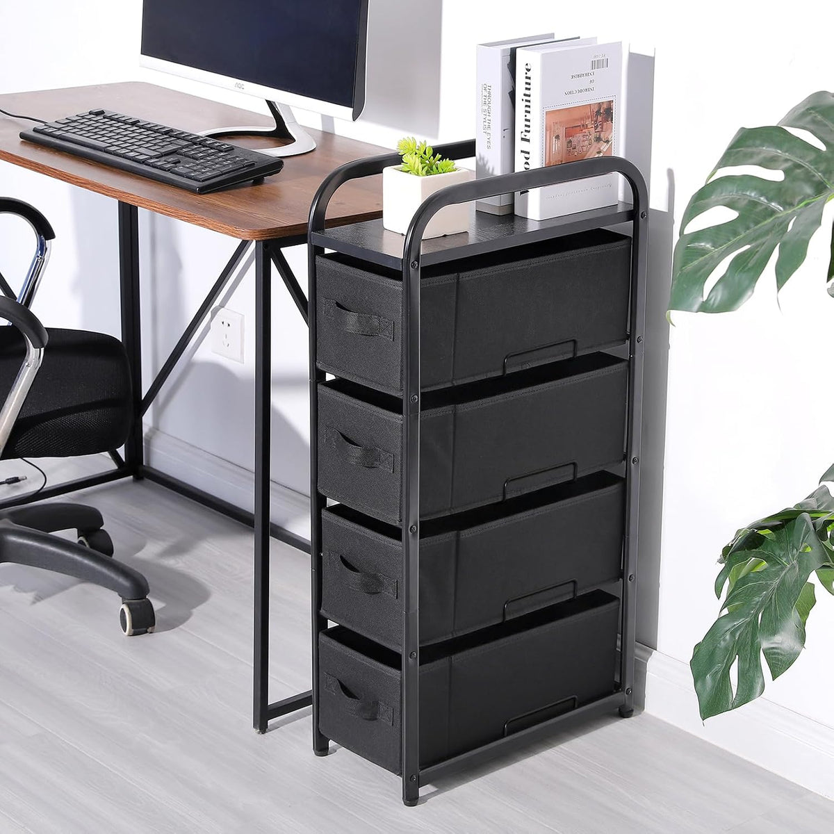 Dresser Storage with 3 Drawers, Fabric Dresser Tower, Vertical Storage Unit for Bedroom, Closet, Office, Black