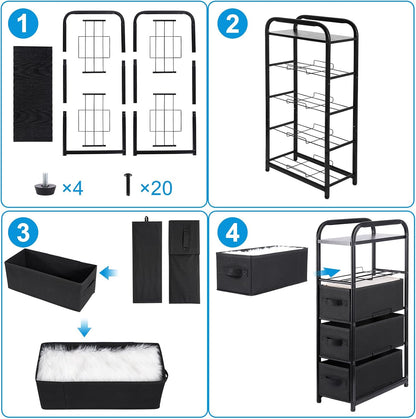 Dresser Storage with 3 Drawers, Fabric Dresser Tower, Vertical Storage Unit for Bedroom, Closet, Office, Black