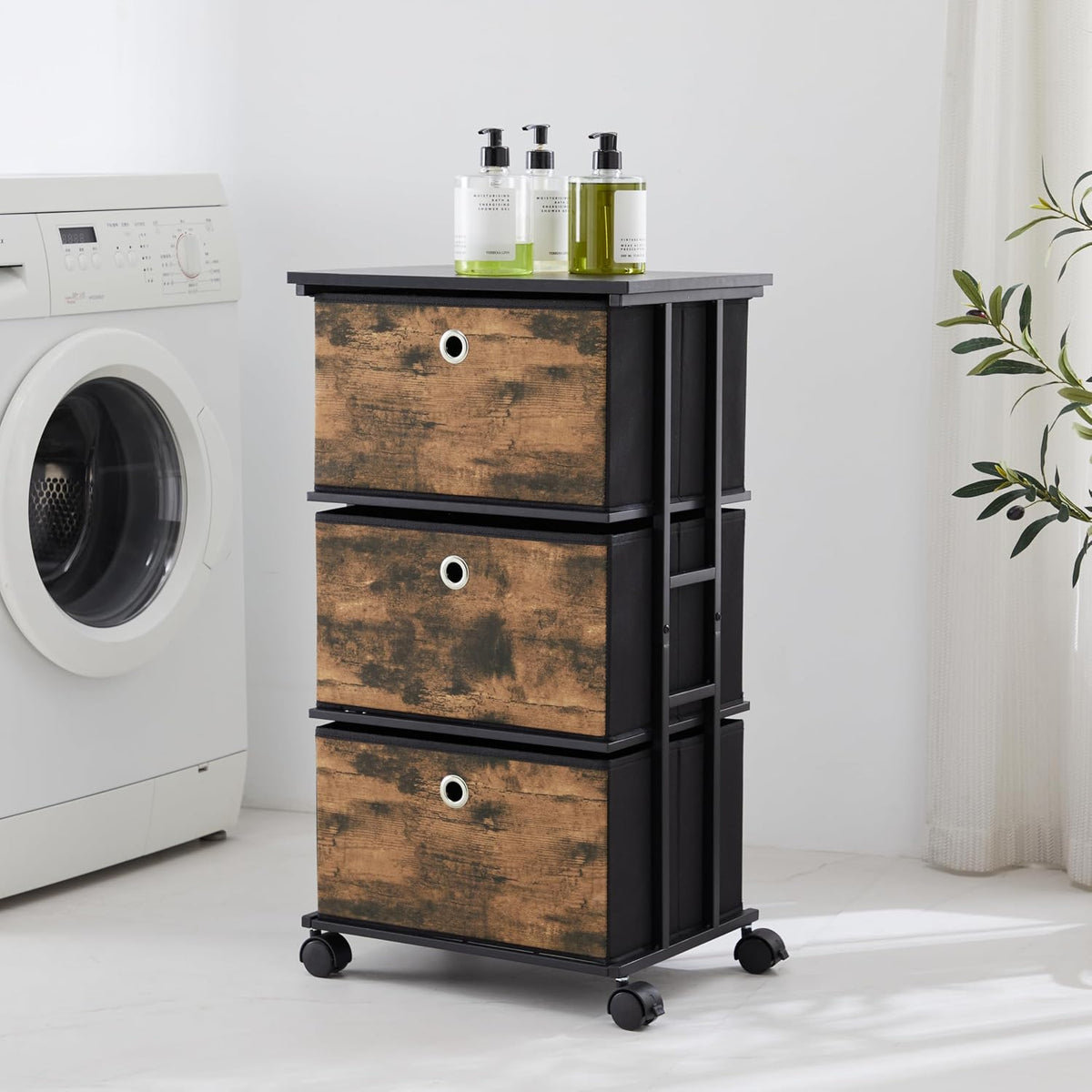 Dresser Storage with 3 Drawers, Fabric Dresser Tower, Vertical Storage Unit for Bedroom, Closet, Office, Black