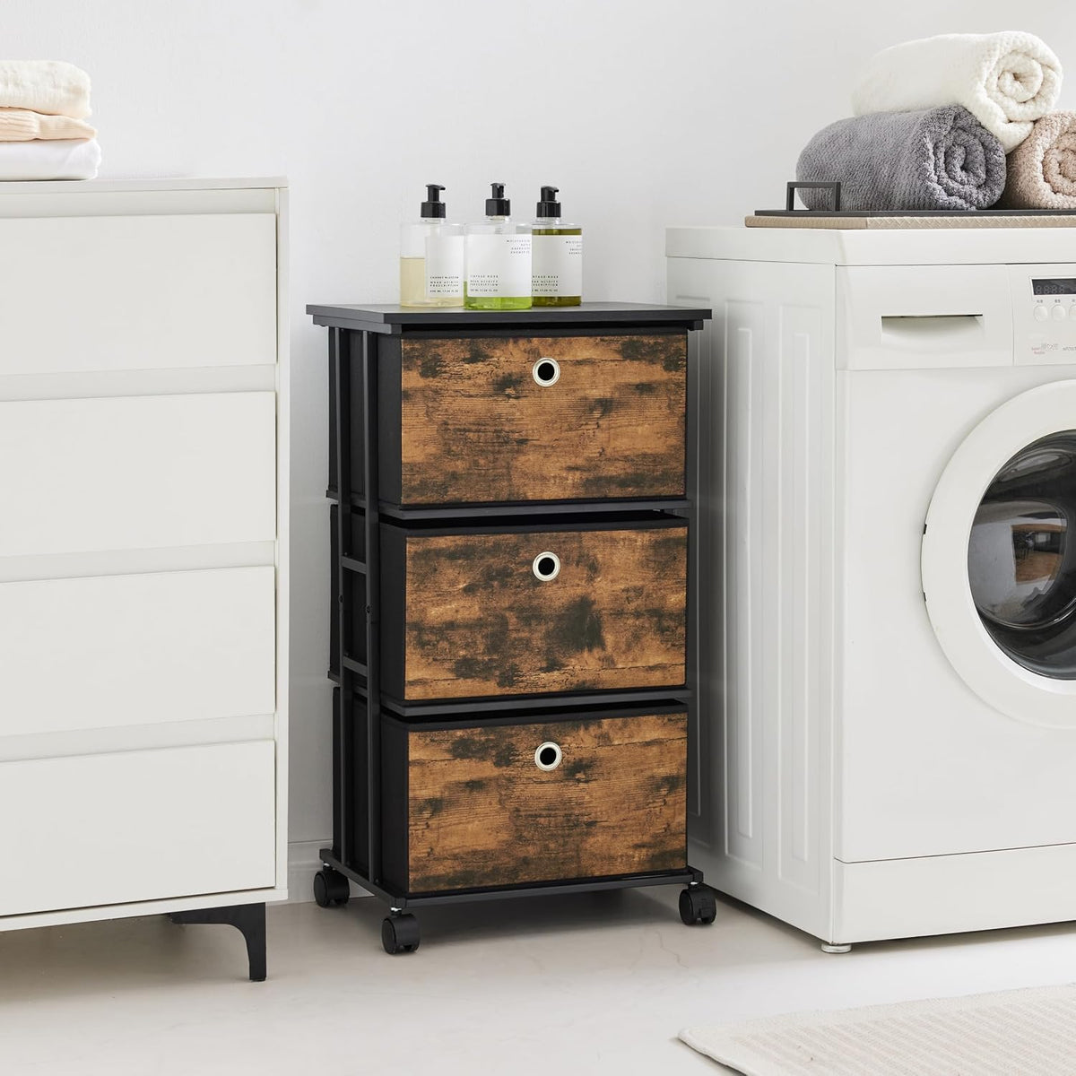 Dresser Storage with 3 Drawers, Fabric Dresser Tower, Vertical Storage Unit for Bedroom, Closet, Office, Black
