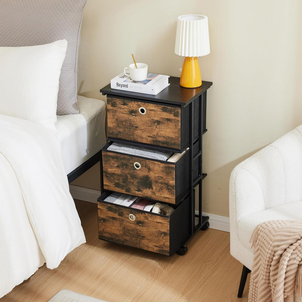 Dresser Storage with 3 Drawers, Fabric Dresser Tower, Vertical Storage Unit for Bedroom, Closet, Office, Black