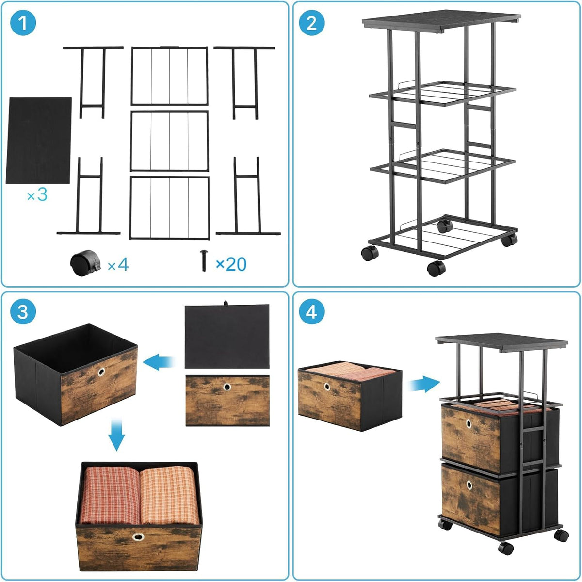 Dresser Storage with 3 Drawers, Fabric Dresser Tower, Vertical Storage Unit for Bedroom, Closet, Office, Black