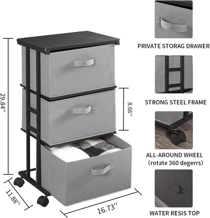 Dresser Storage with 3 Drawers, Fabric Dresser Tower, Vertical Storage Unit for Bedroom, Closet, Office, Black