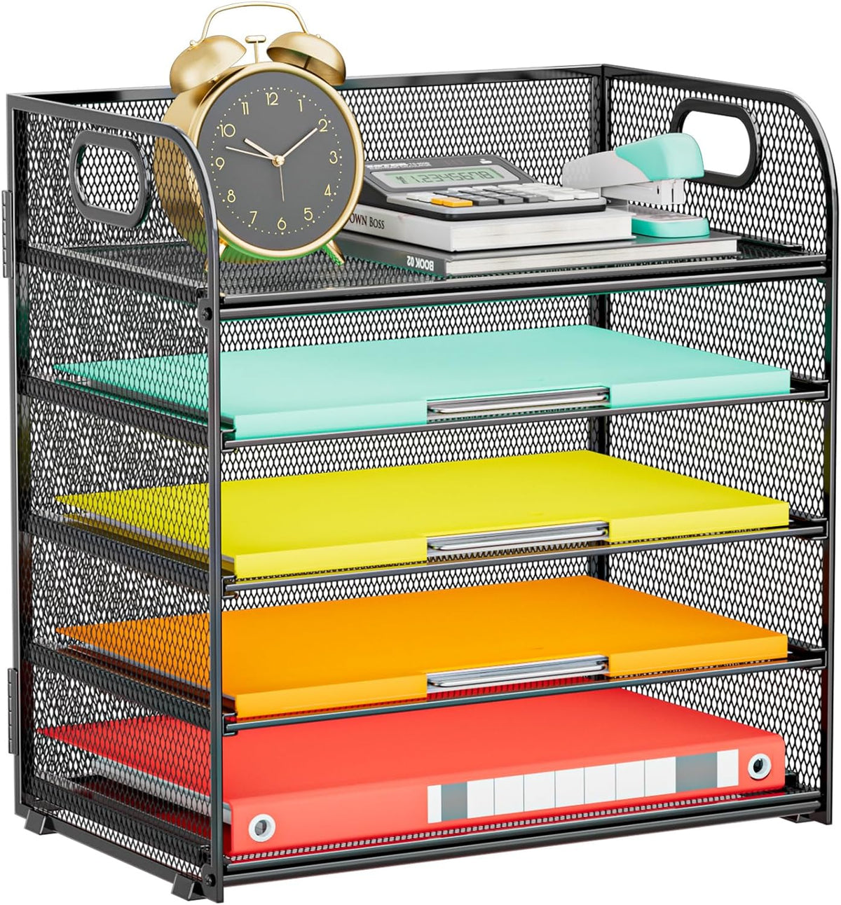 Paper Organizer Letter Tray with Handle, 5-Tier Black