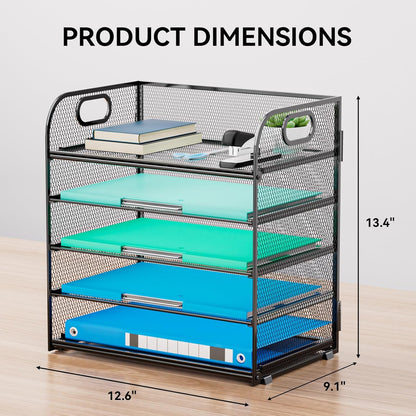 Paper Organizer Letter Tray with Handle, 5-Tier Black