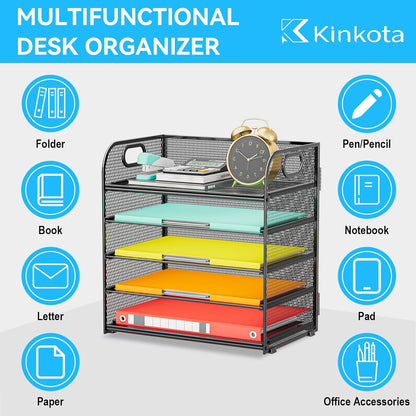Paper Organizer Letter Tray with Handle, 5-Tier Black
