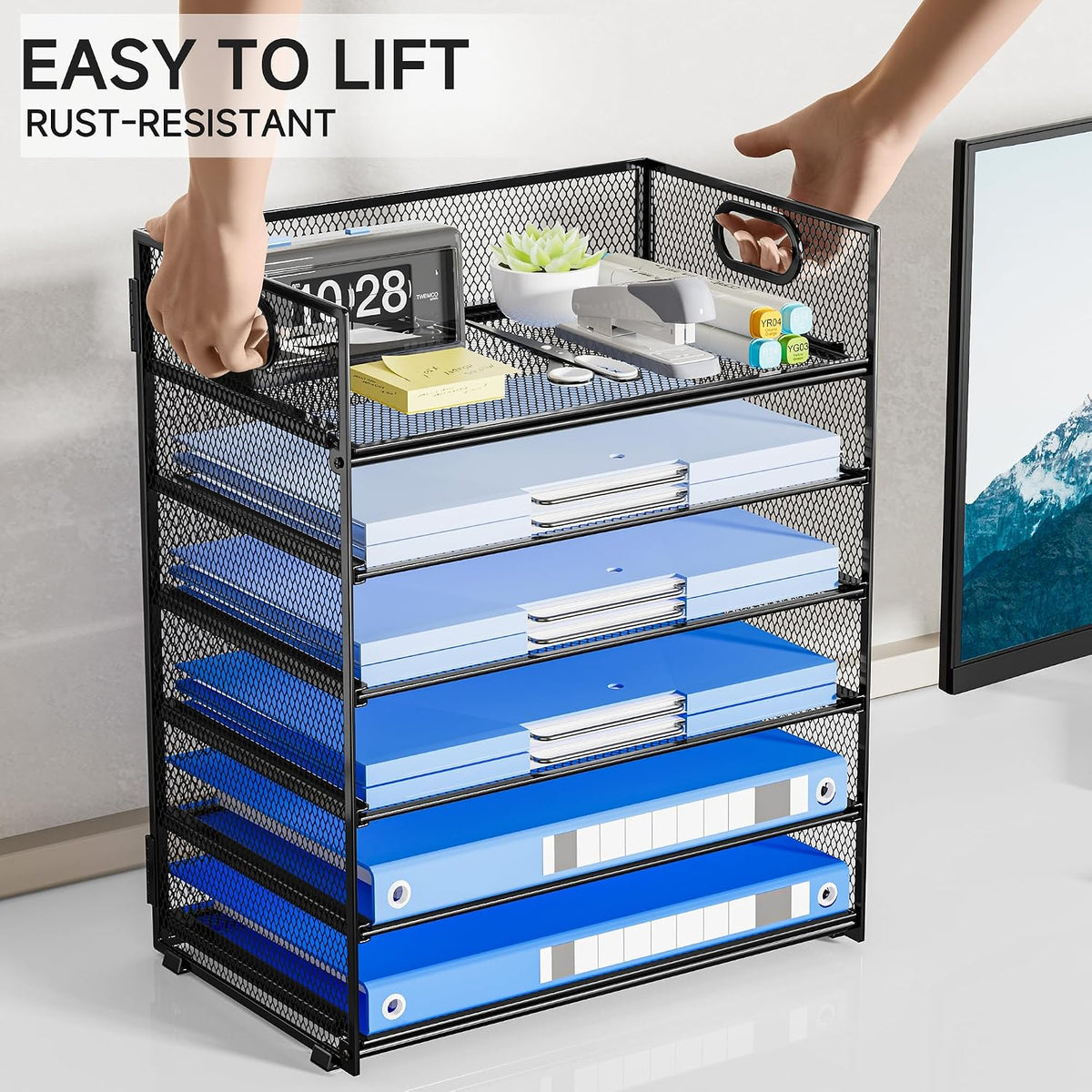 Paper Organizer Letter Tray with Handle, 5-Tier Black