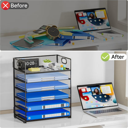 Paper Organizer Letter Tray with Handle, 5-Tier Black