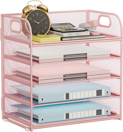 Paper Organizer Letter Tray with Handle, 5-Tier Black