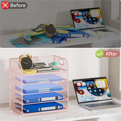 Paper Organizer Letter Tray with Handle, 5-Tier Black