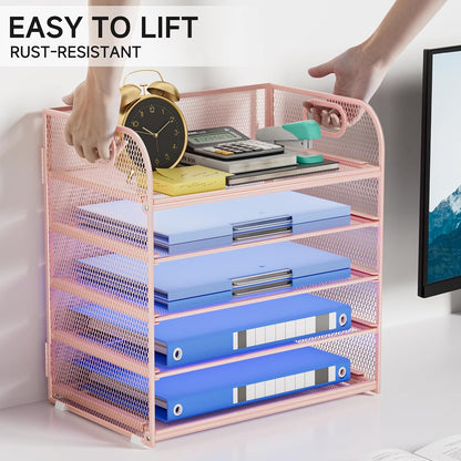 Paper Organizer Letter Tray with Handle, 5-Tier Black
