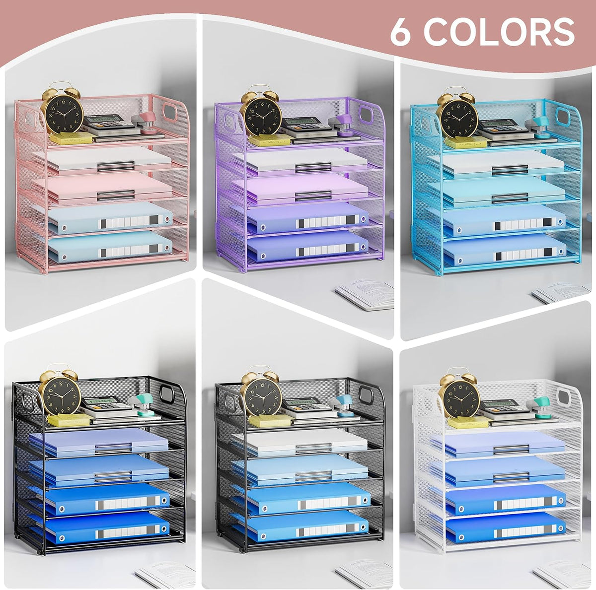 Paper Organizer Letter Tray with Handle, 5-Tier Black