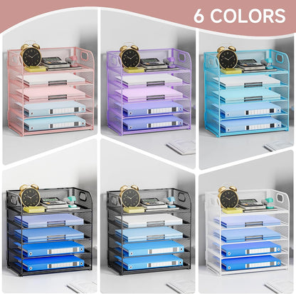 Paper Organizer Letter Tray with Handle, 5-Tier Black