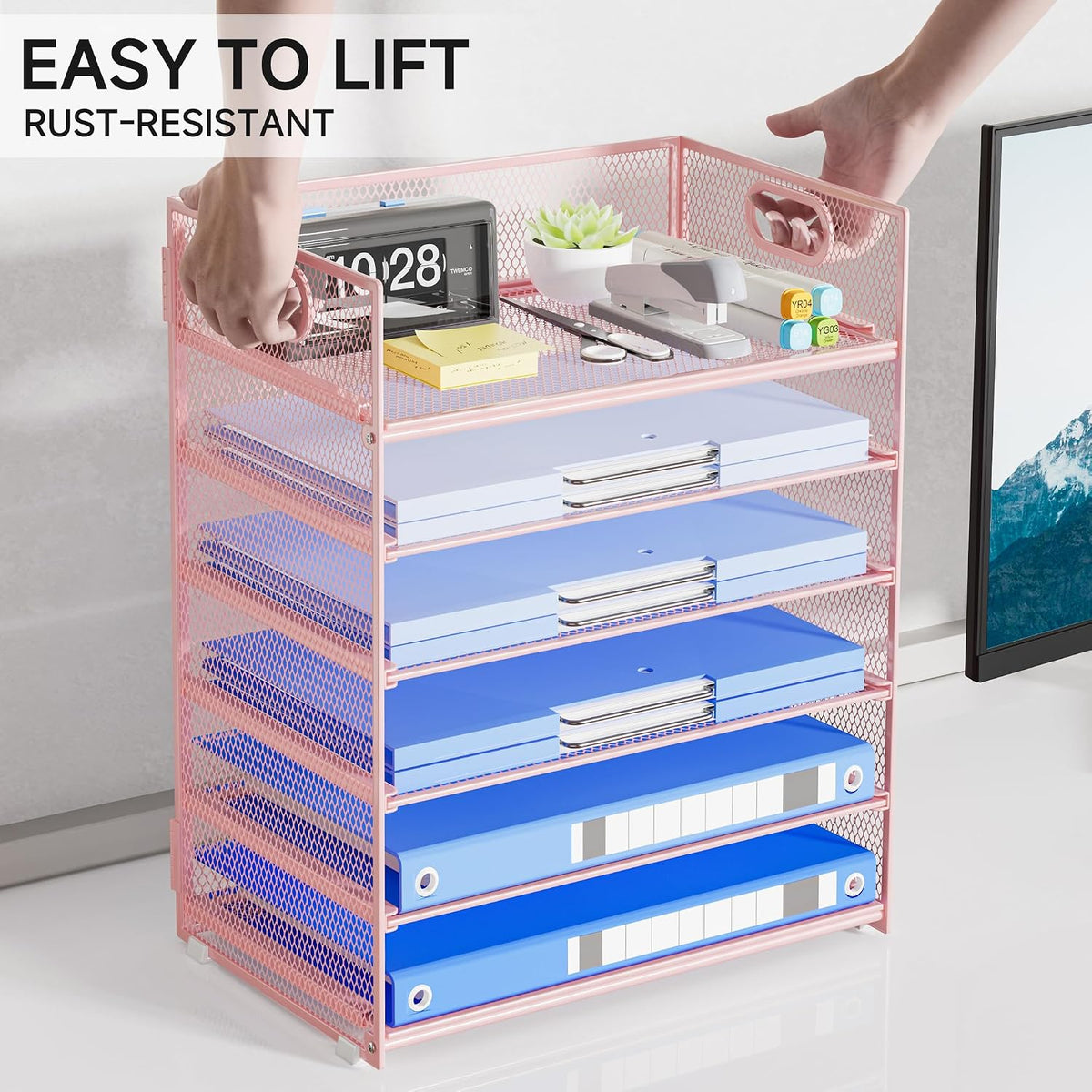 Paper Organizer Letter Tray with Handle, 5-Tier Black