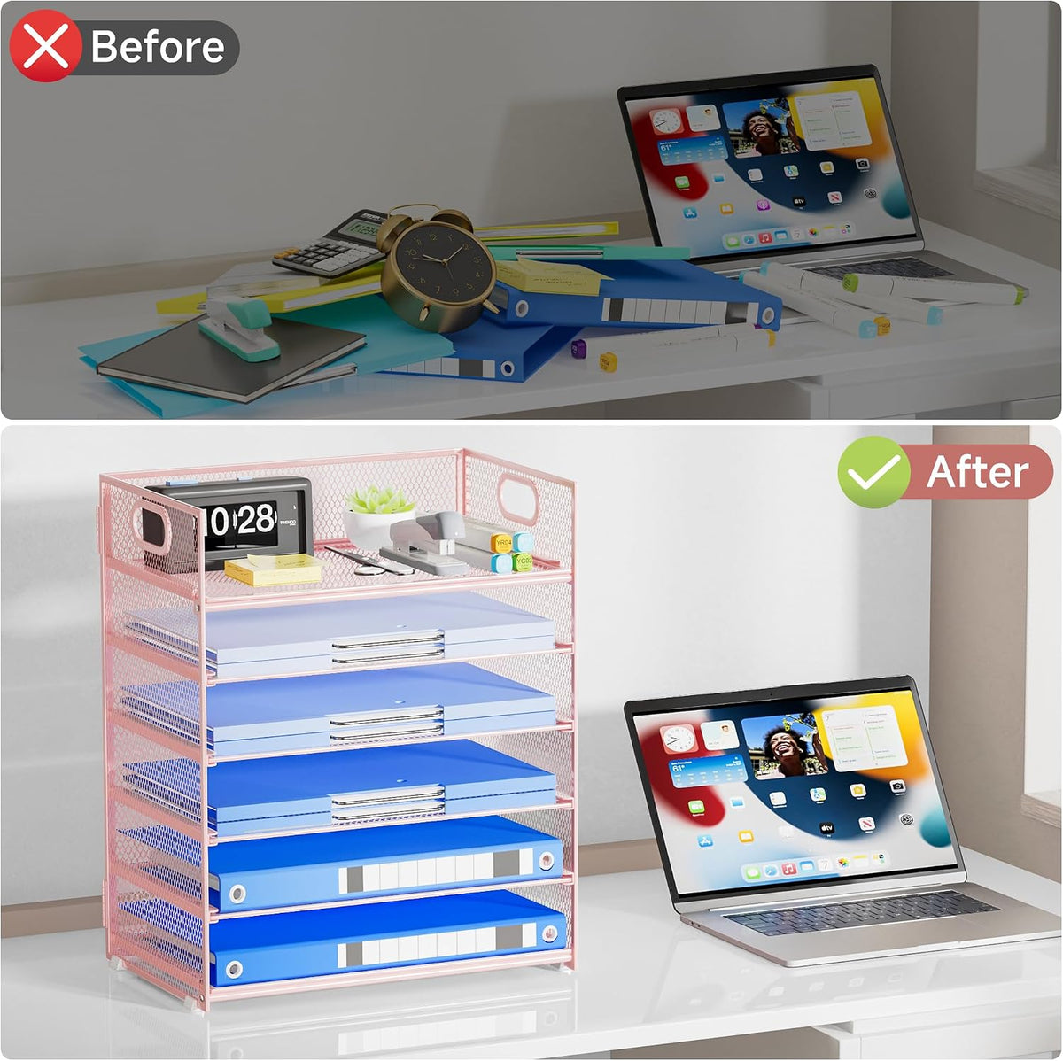 Paper Organizer Letter Tray with Handle, 5-Tier Black