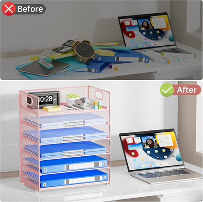 Paper Organizer Letter Tray with Handle, 5-Tier Black