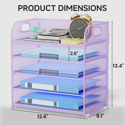 Paper Organizer Letter Tray with Handle, 5-Tier Black