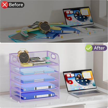 Paper Organizer Letter Tray with Handle, 5-Tier Black