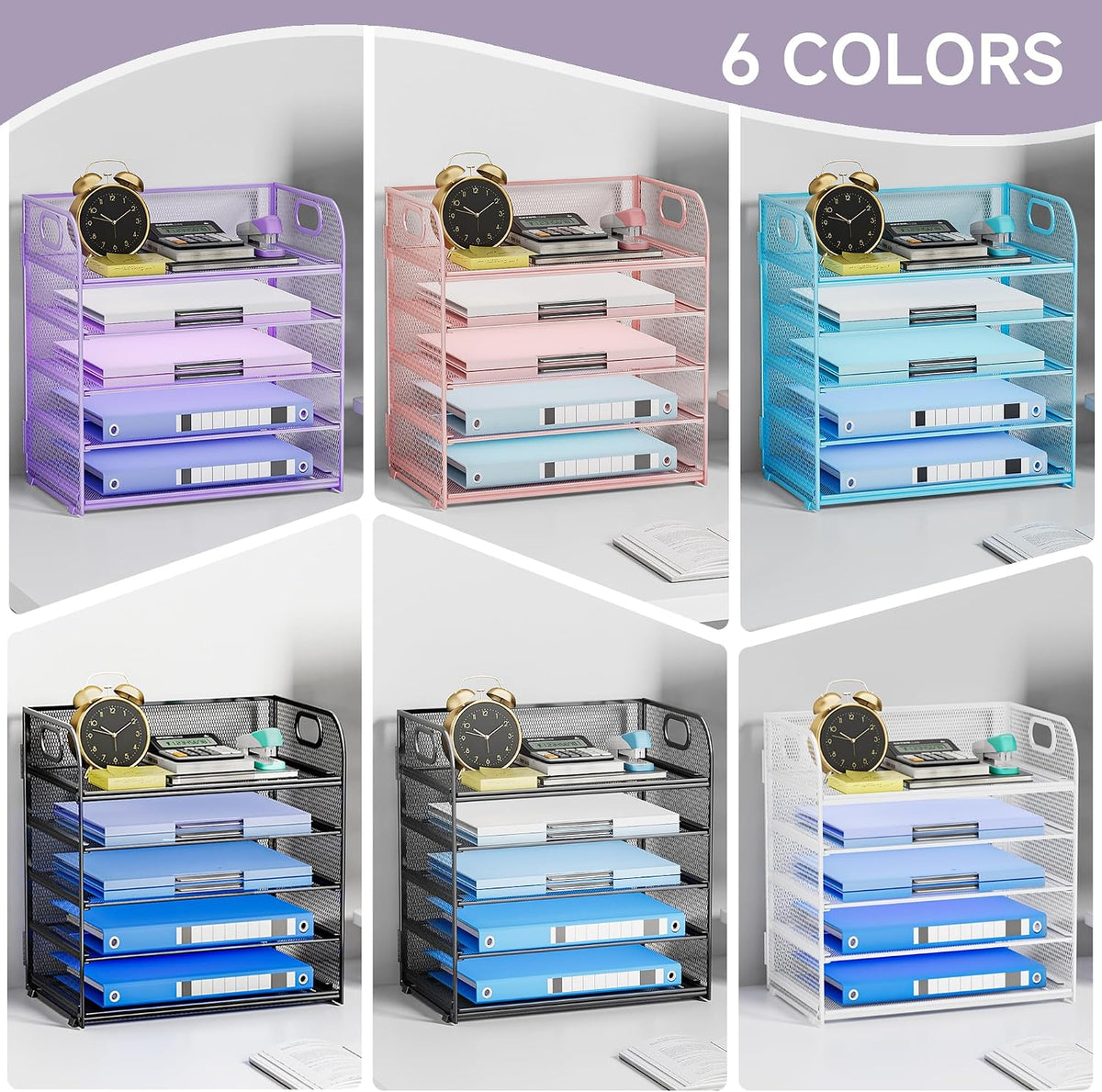 Paper Organizer Letter Tray with Handle, 5-Tier Black