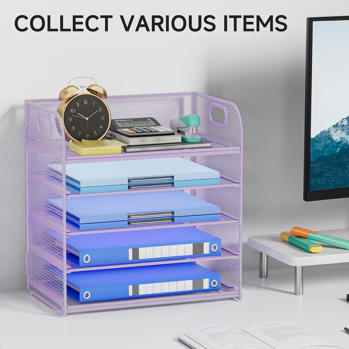 Paper Organizer Letter Tray with Handle, 5-Tier Black