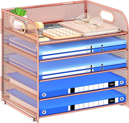 Paper Organizer Letter Tray with Handle, 5-Tier Black