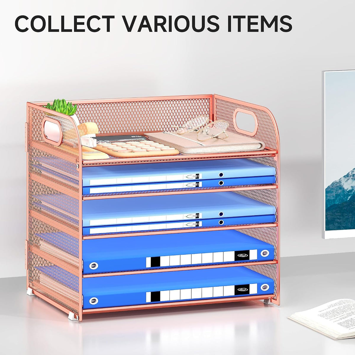 Paper Organizer Letter Tray with Handle, 5-Tier Black