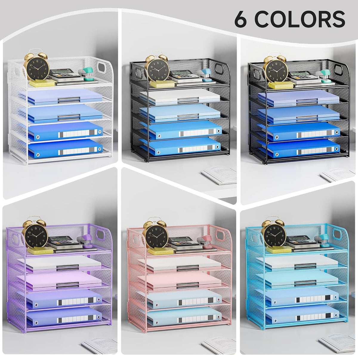 Paper Organizer Letter Tray with Handle, 5-Tier Black