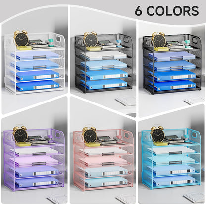 Paper Organizer Letter Tray with Handle, 5-Tier Black
