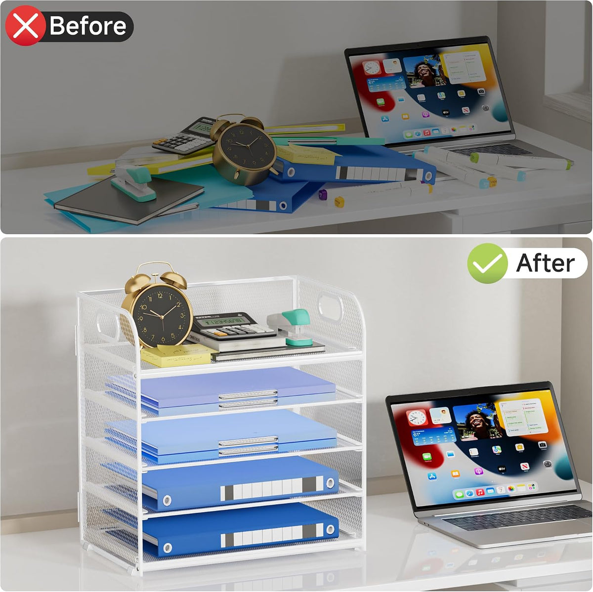 Paper Organizer Letter Tray with Handle, 5-Tier Black