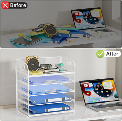 Paper Organizer Letter Tray with Handle, 5-Tier Black