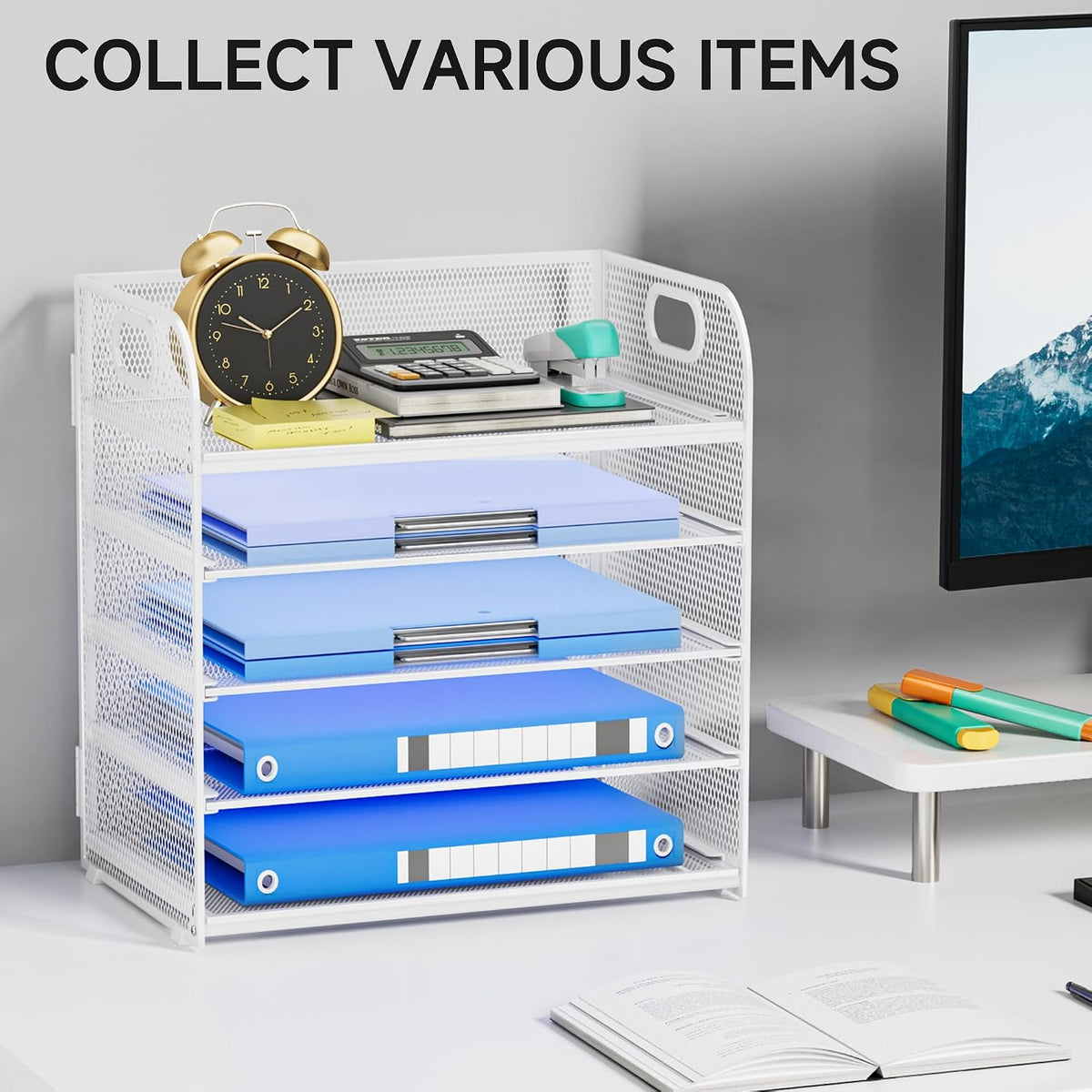 Paper Organizer Letter Tray with Handle, 5-Tier Black