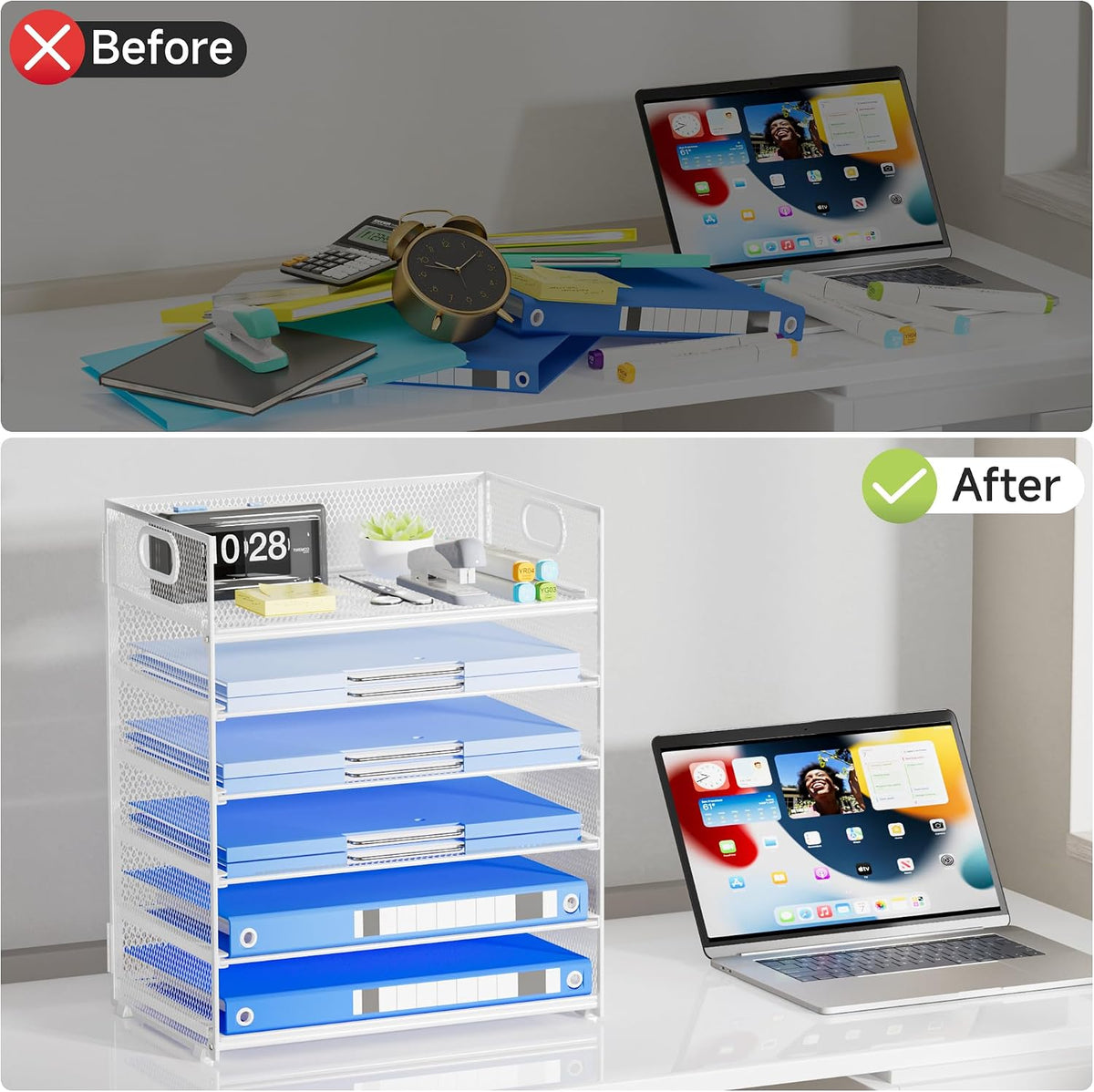 Paper Organizer Letter Tray with Handle, 5-Tier Black