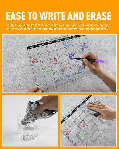 Acrylic Dry Erase Calendar Board to Do List Desktop Clear Memo Note Board, 9x13 Tabletop Whiteboard with Stand for Office, Home, School, Includes 6 Dry Erase Markers Black