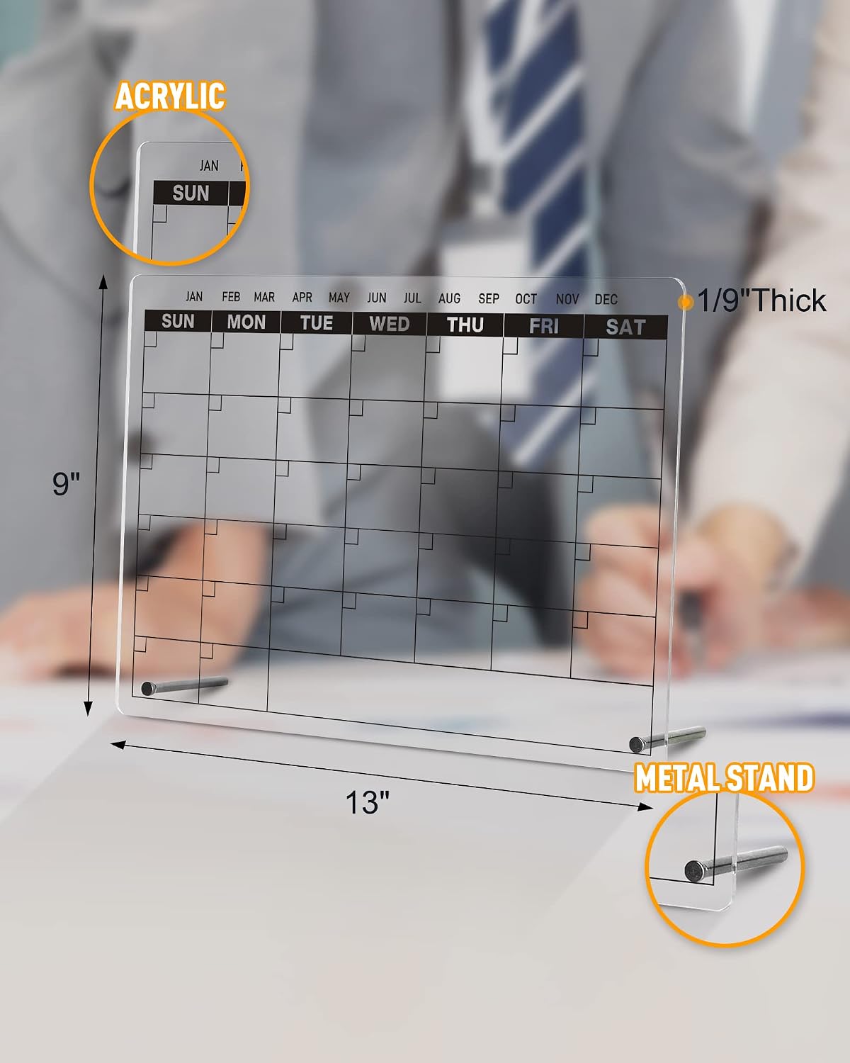 Acrylic Dry Erase Calendar Board to Do List Desktop Clear Memo Note Board, 9x13 Tabletop Whiteboard with Stand for Office, Home, School, Includes 6 Dry Erase Markers Black