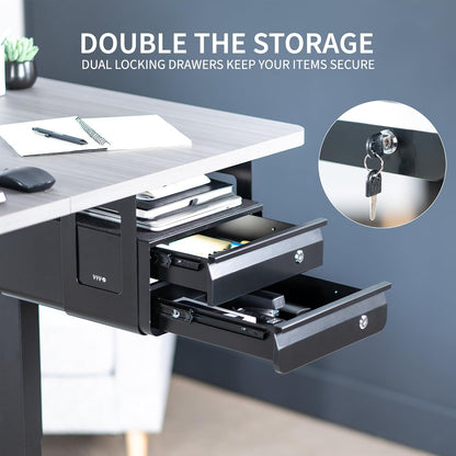 Black 12 x 14 inch Under Desk Double Stacked Drawers, DESK-AC03L-2B