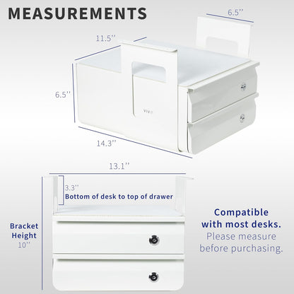 Black 12 x 14 inch Under Desk Double Stacked Drawers, DESK-AC03L-2B