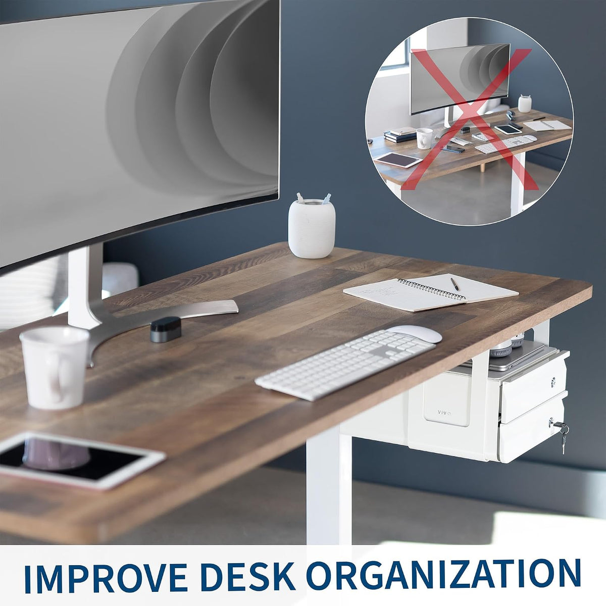 Black 12 x 14 inch Under Desk Double Stacked Drawers, DESK-AC03L-2B