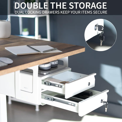 Black 12 x 14 inch Under Desk Double Stacked Drawers, DESK-AC03L-2B