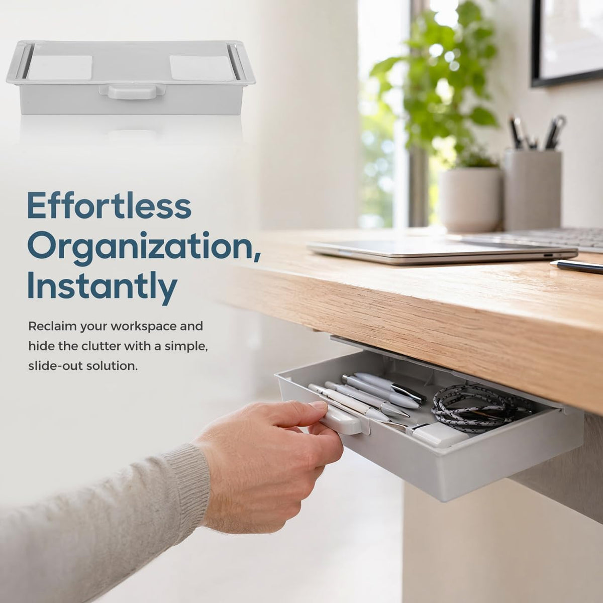 Self Adhesive under Desk Drawer Organizer Sliding Drawer Tray for Office School Stationery Storage Hidden Desk Organizer 9.05 X 4.13 X 1.25 in