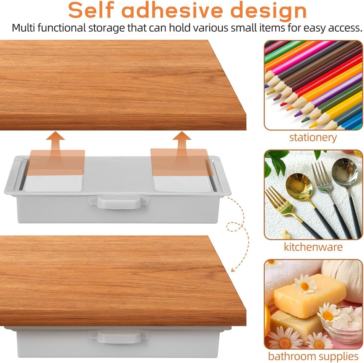 Self Adhesive under Desk Drawer Organizer Sliding Drawer Tray for Office School Stationery Storage Hidden Desk Organizer 9.05 X 4.13 X 1.25 in