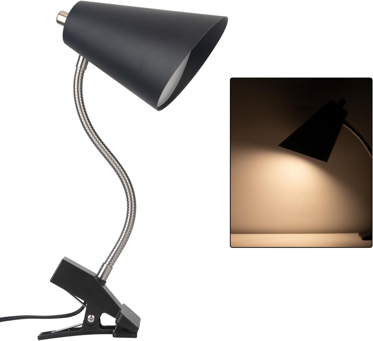 LED Desk Lamp with 1 USB Charging Port and 1 AC Outlet, Organizer Base, Adjustable Neck, On/Off Switch, Modern Table Lamp for Reading, Working, Studying, Gentle Warm White Light, Eye Protect(Black)