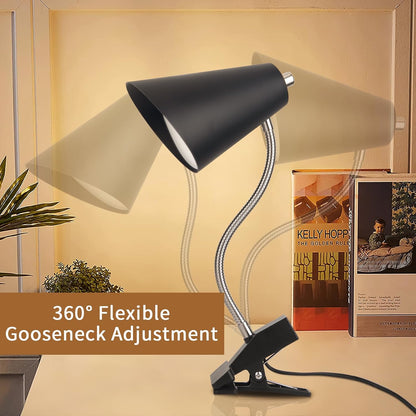 LED Desk Lamp with 1 USB Charging Port and 1 AC Outlet, Organizer Base, Adjustable Neck, On/Off Switch, Modern Table Lamp for Reading, Working, Studying, Gentle Warm White Light, Eye Protect(Black)