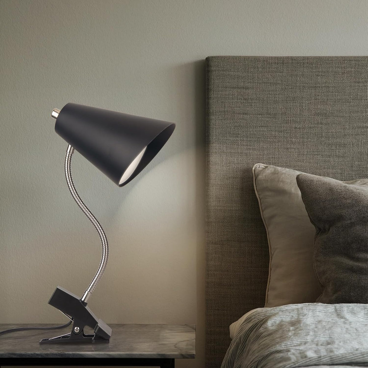 LED Desk Lamp with 1 USB Charging Port and 1 AC Outlet, Organizer Base, Adjustable Neck, On/Off Switch, Modern Table Lamp for Reading, Working, Studying, Gentle Warm White Light, Eye Protect(Black)