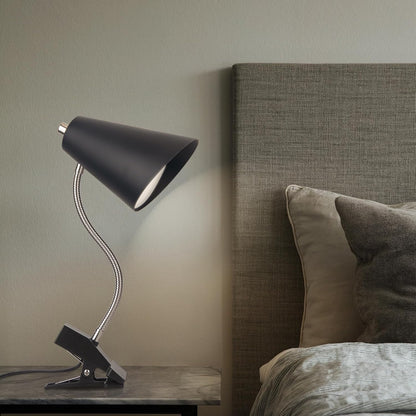 LED Desk Lamp with 1 USB Charging Port and 1 AC Outlet, Organizer Base, Adjustable Neck, On/Off Switch, Modern Table Lamp for Reading, Working, Studying, Gentle Warm White Light, Eye Protect(Black)