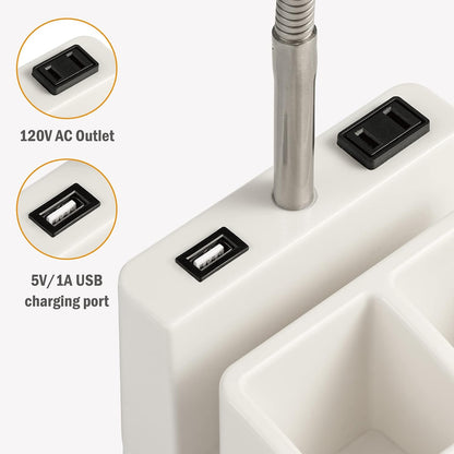 LED Desk Lamp with 1 USB Charging Port and 1 AC Outlet, Organizer Base, Adjustable Neck, On/Off Switch, Modern Table Lamp for Reading, Working, Studying, Gentle Warm White Light, Eye Protect(Black)