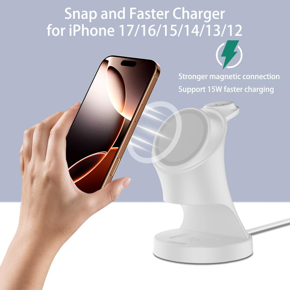 Wireless Charger,3 in 1 Magnetic Wireless Charger Stand, Fast Wireless Charging Dock for iPhone17/16/15/14/13/12 Series, Apple Watch Series, AirPods Pro.