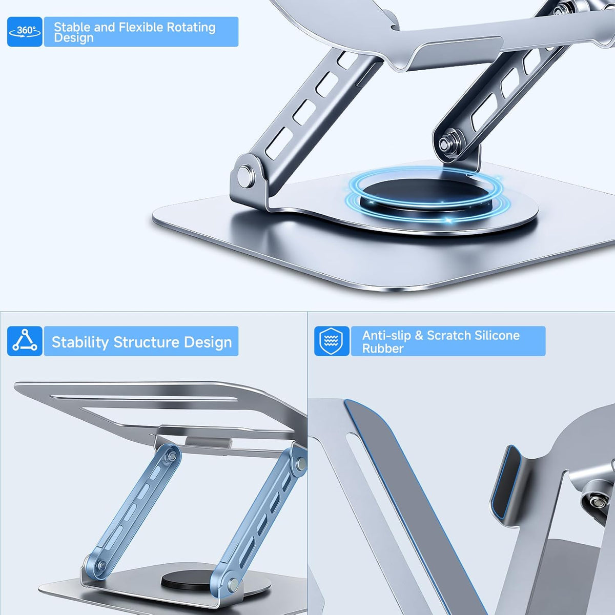 360° Rotating Laptop Stand, Aluminum Riser with Ergonomic Design